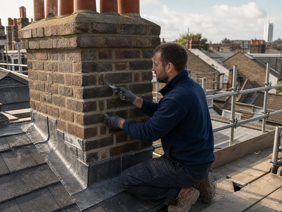 Illustrative generated image of chimney repair work